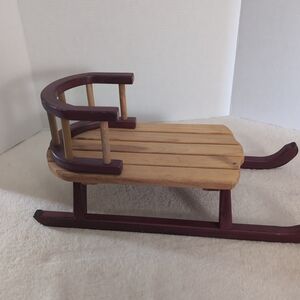 Wooden Sled with Burgundy Accents